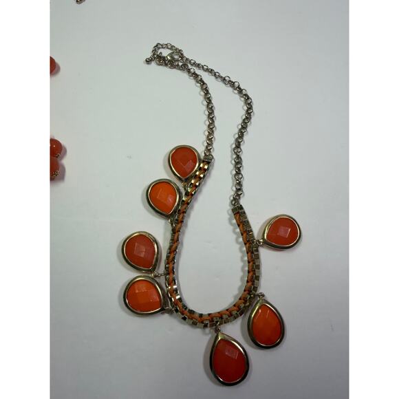 3 orange statement bib flower floral bling enamel necklaces bundle lot - Picture 11 of 12